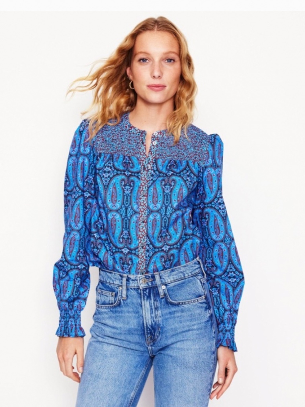 NWT Boden hotchpotch blue paisley yoke top M
